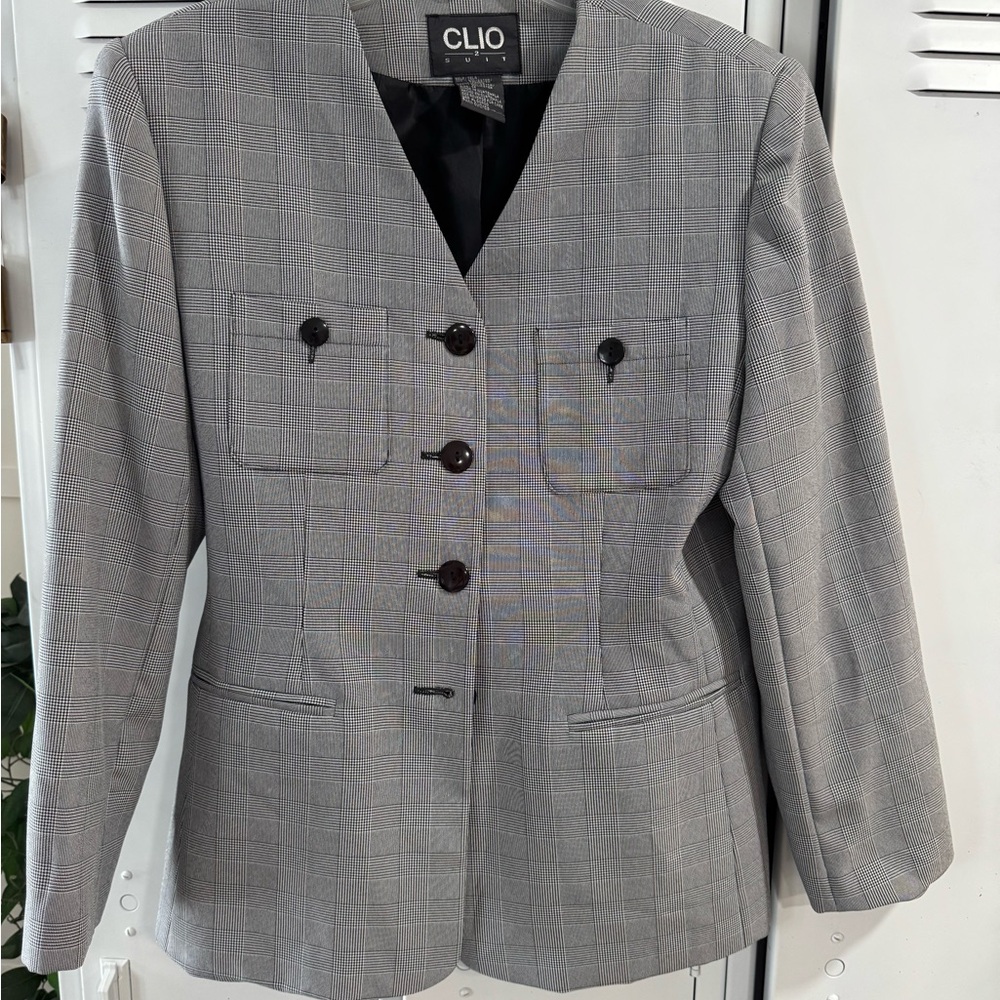 Clio Women's Charcoal Checkered Blazer
